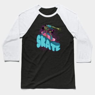 Skater Skull Skateboarding Comic Zombie Baseball T-Shirt